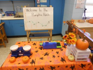 Notice the scale to compare weights of pumpkins.